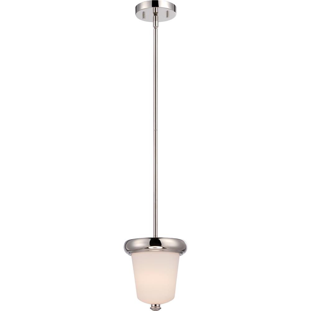 Nuvo Lighting 62/402  Dylan - 1 Light Mini Pendant with Etched Opal Glass - LED Omni Included in Polished Nickel Finish